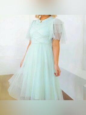 Ivy City Co Light Mint Tulle Midi Dress - Elegant Women's Party Dress XL